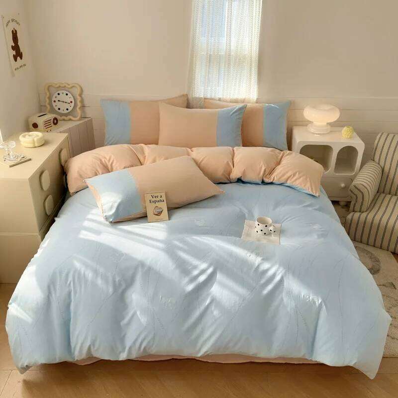 2025 new class A milk 6D three-dimensional printing four-piece set small fresh washed cotton bed sheet quilt cover W260302