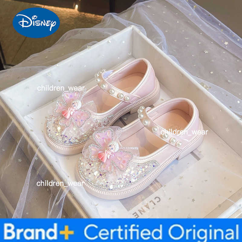 Disney DisneyPrincess Shoe for Girls Single Crystal Sandals Spring New Style Childrens Shoes Rhinestone Little Girl Leather Baby Shoes H260303