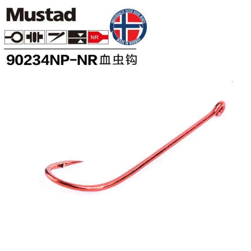 Original Mustad for Sea Fishing Pesca 90234 High Carbon Steel Hook Blood Worm Bait Barbed Peche Long Handle Hooks Z260228