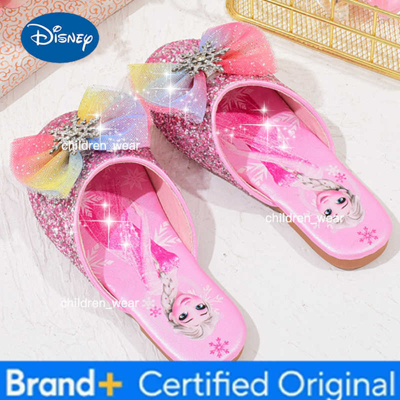 Disney Girls Sandals Slippers Frozen Princess Elsa Sequin Bow Rhinestone Shoes Childrens Summer Slippers Pink Blue Shoes H260303