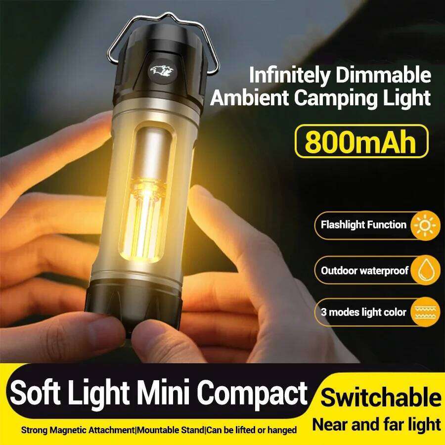 Portable 800mAh Rechargeable Battery Smooth Brightness Control 6 Light Modes Metal Hook IPX4 Splashproof Compact Lantern S260302