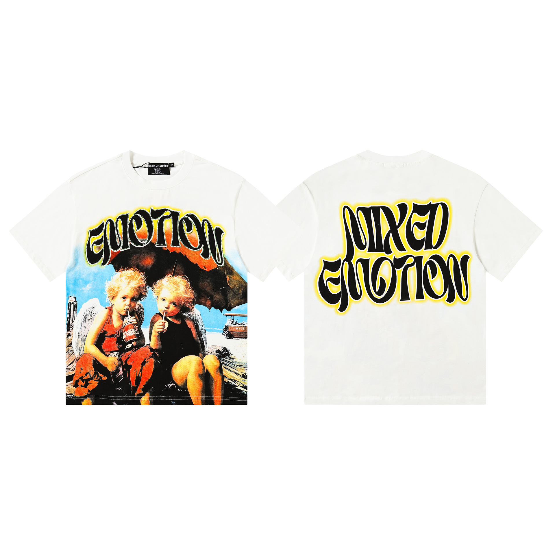 American Vintage Style Rhinestone Studded T-Shirt, High-Street Hip-Hop Oversized Fit, Unisex Couples Tee, 100% Cotton Short Sleeve