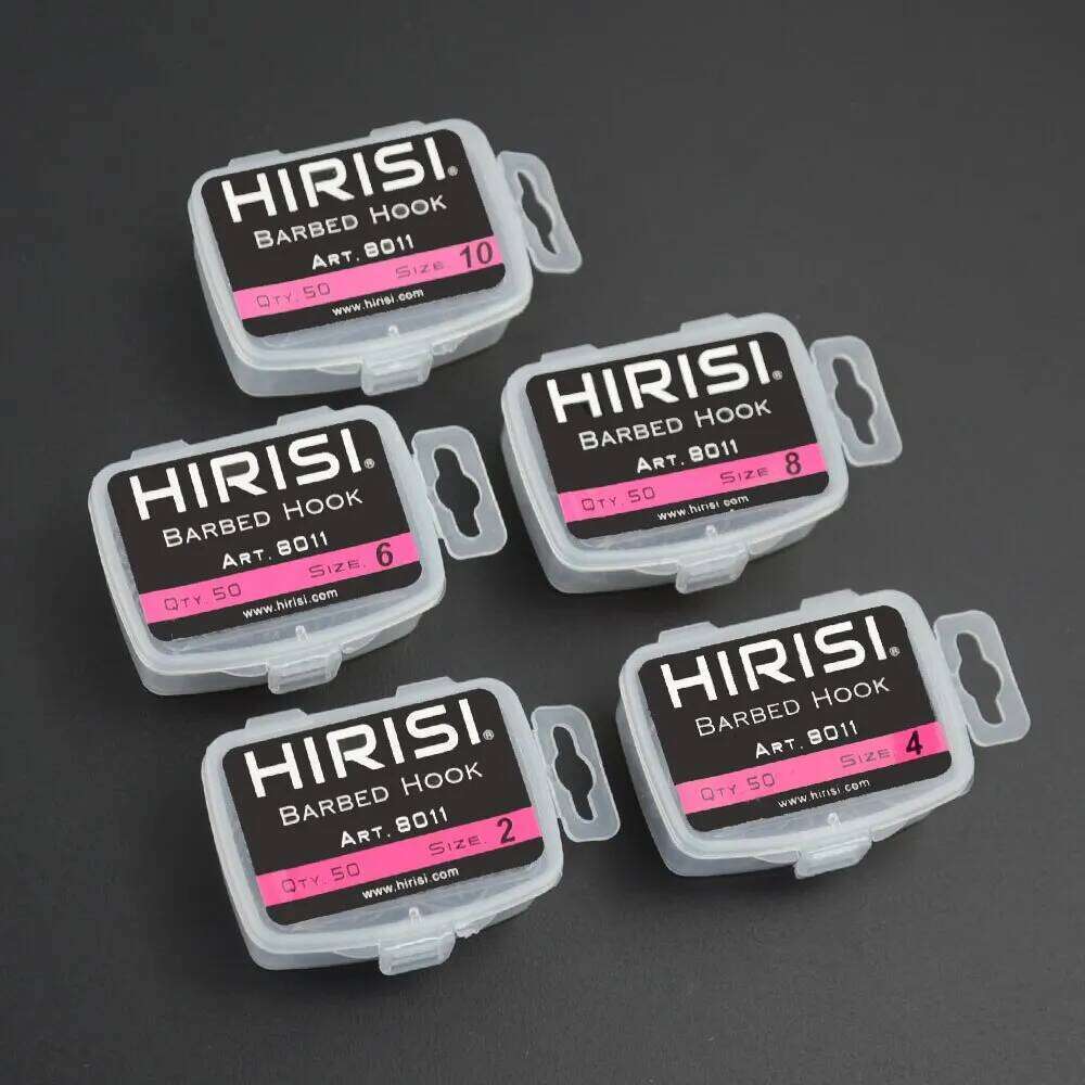 Hirisi Carp 50pcs PTFE Coating High Carbon Steel Barbed Hooks In Box 8011 Fishing Accessories Z260228