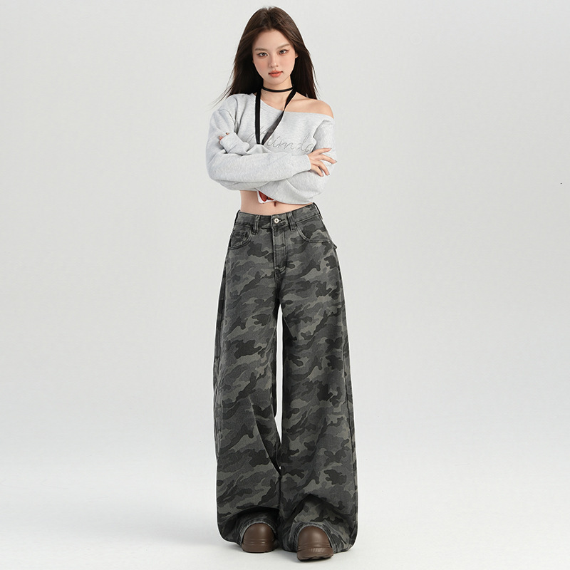 Ornge Silk Women's Style Hot Girl Cmouflge Designer Pnts High Wist Wide Leg Csul Pnts Women Autumn New High Street Slimming Floor-length Pnts