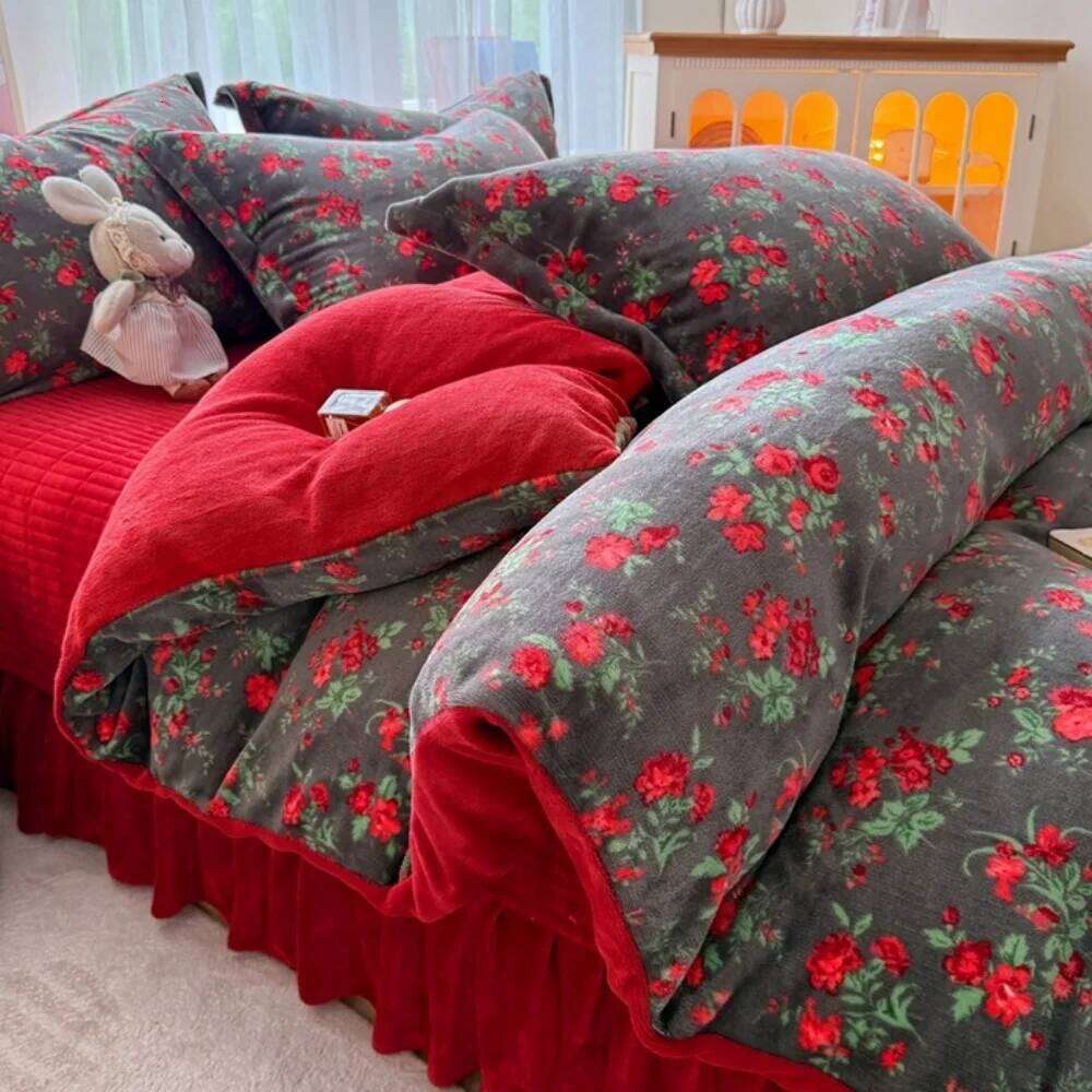Thickened Milk Velvet Bedding Queen King Size Soft Coral Fleece Winter Warm Four-Piece Set Duvet Cover Pillowcase Bed Sheet W260302