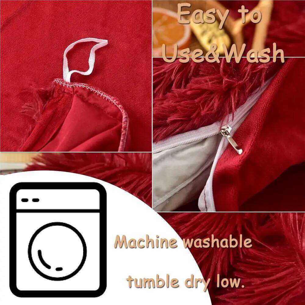 Red King Size Plush Shaggy Faux Fur Comforter Set with 5 Pieces: Velvet Quilt Cover, Pillowcases, and Fitted Sheets W260302