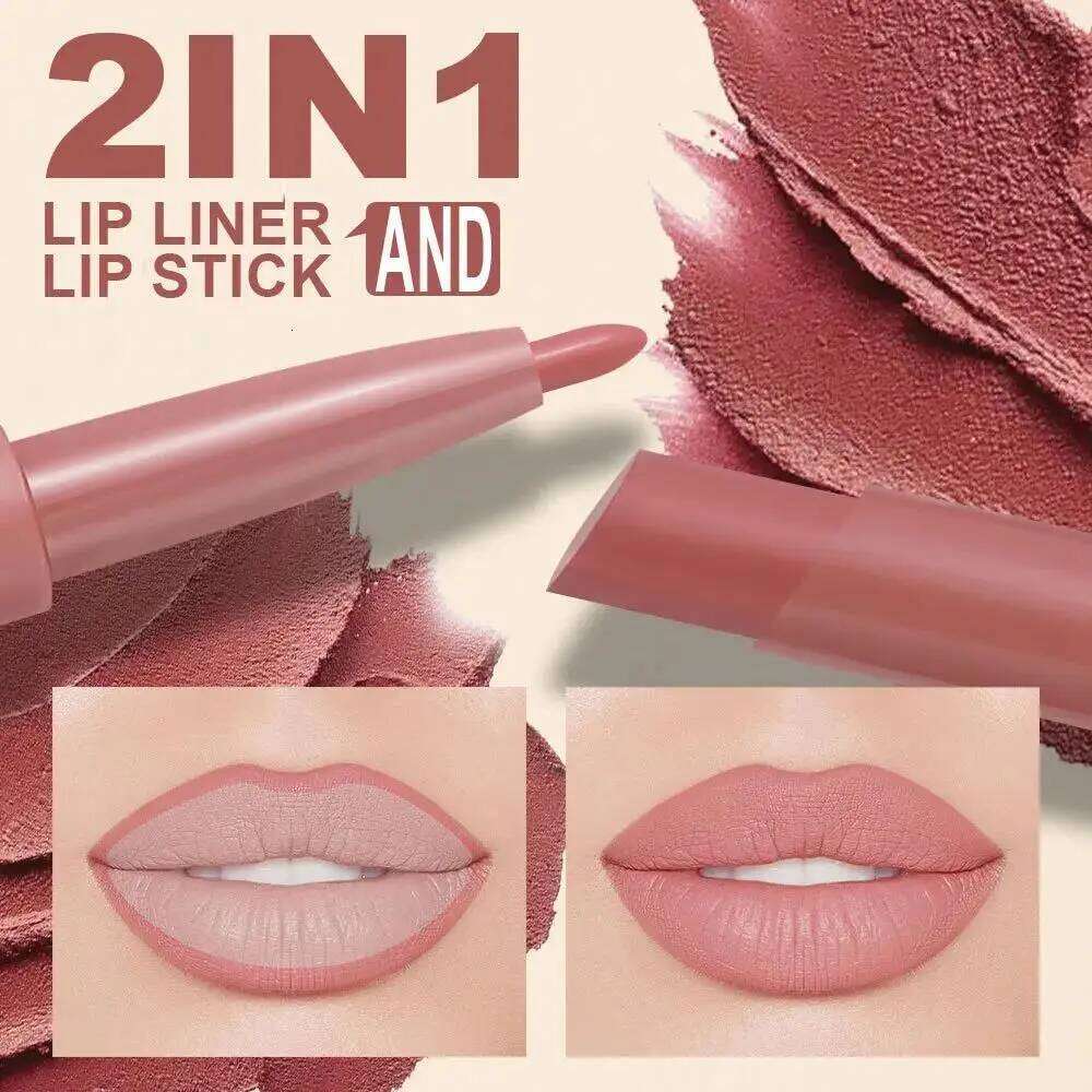 Double Head Matte Lip Liner Pencil 2 in 1 Long Lasting Waterproof Nude Red Lipstick Brighten Outline Makeup Stick H260302