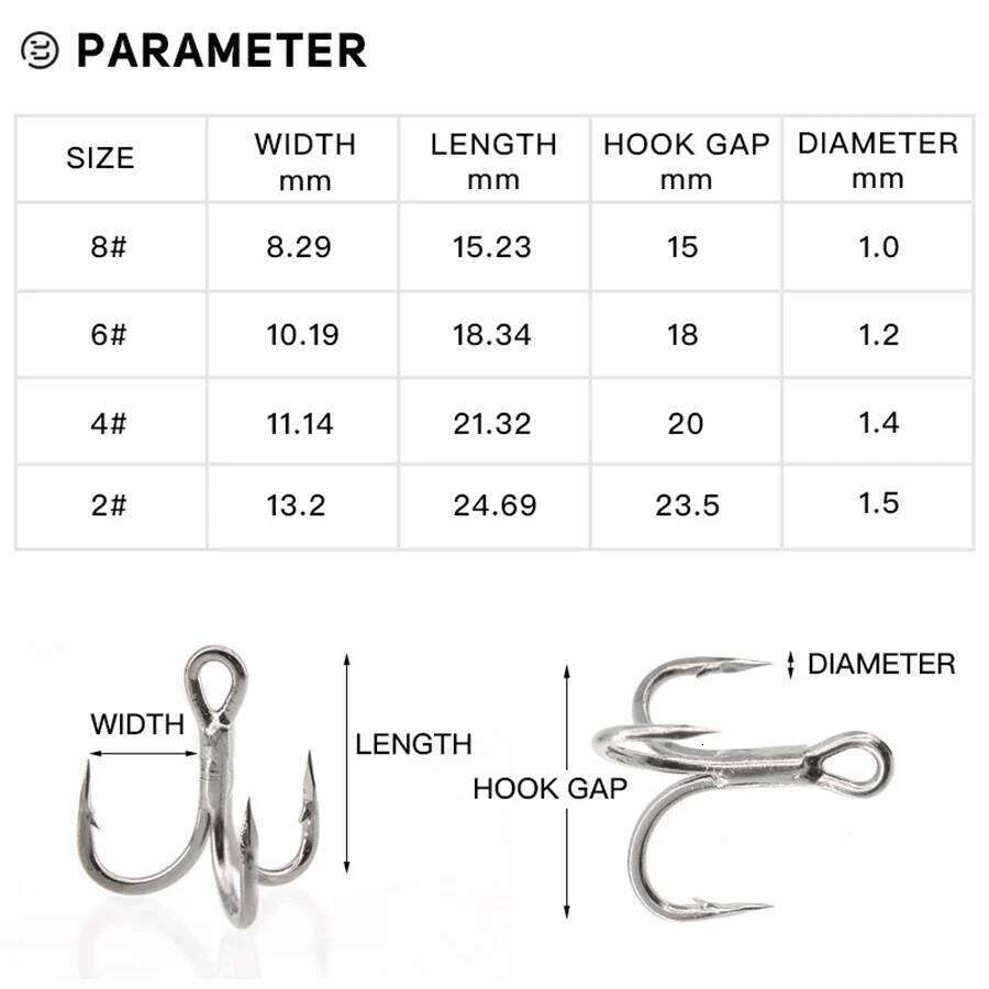 20pcs 6x Treble Classic Fishing Strong Sharp Tackle Hooks 8# 6# 4# 2# Z260228