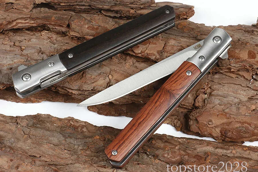 Ball Bearing Flipper Folding Knife 3Cr13 Satin Blade Rosewood + Stainless Steel Handle EDC Pocket Knives