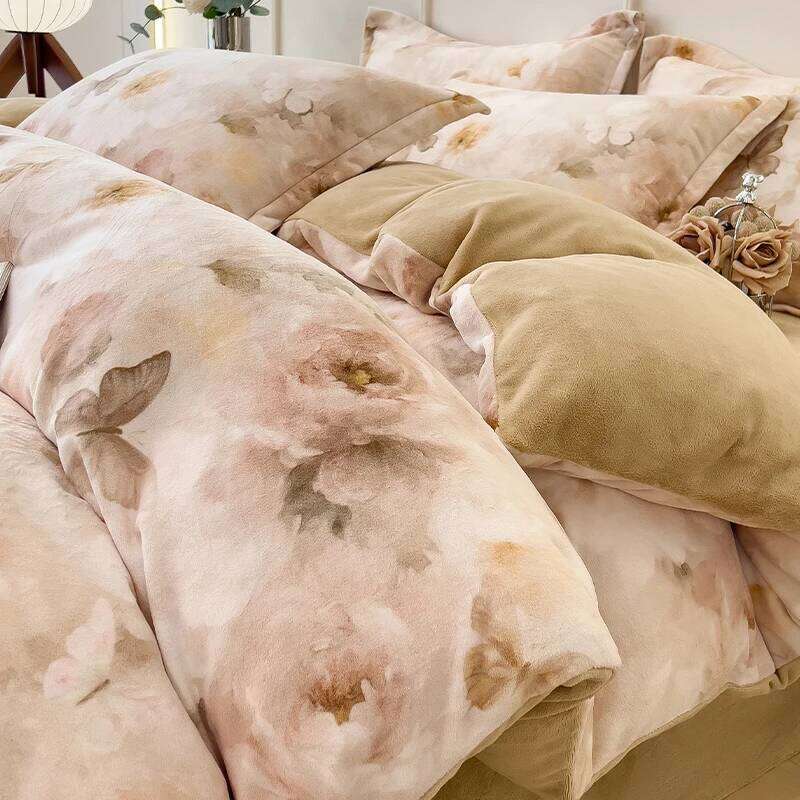 Thickened milk four-piece set autumn and winter quilt cover coral fleece bed sheet W260302