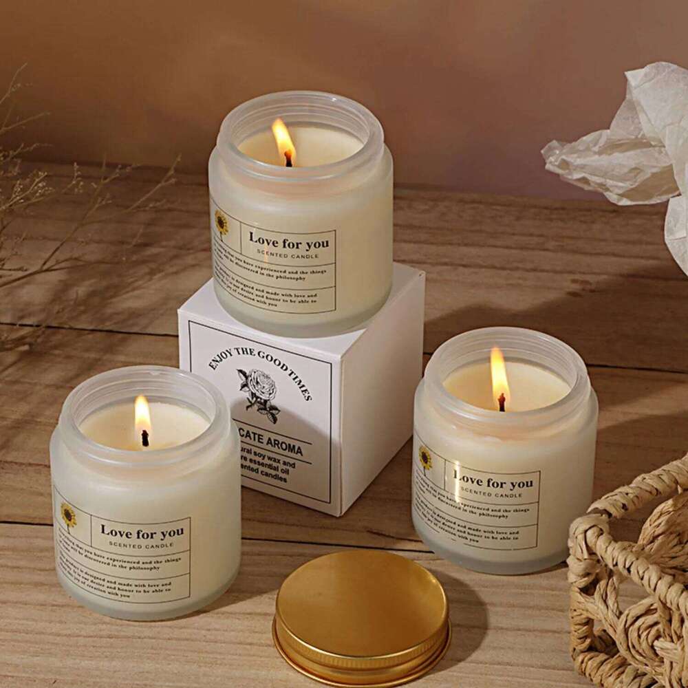 1pc Small Cup Frosted Glass Aromatherapy Candle Niche Romantic Ins Style Party Home Decorative W260303