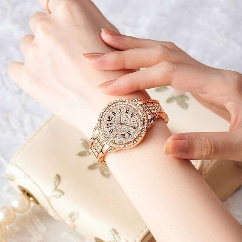 SUNKTA Watches Relojes Para Mujer Luxury Classic Golden Watch Women Alloy Strap Round Rhinestone Dail Quartz Wristwatches XJ260303