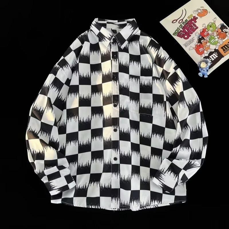 Checkered Shirt For Men Trendy Spring Americn Drk Style Blck Nd White Plid Shirt Hiphop Designer Jacket Csul Jcket