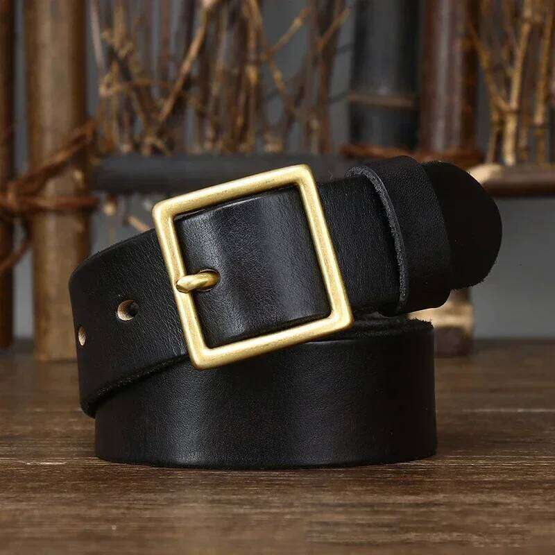 3.3CM Pure Cowhide Genuine Leather for Men's Women High Quality Jeans Brass Buckle Belts Cowboy Fashion Designer Matching Belt S260228 508 17b