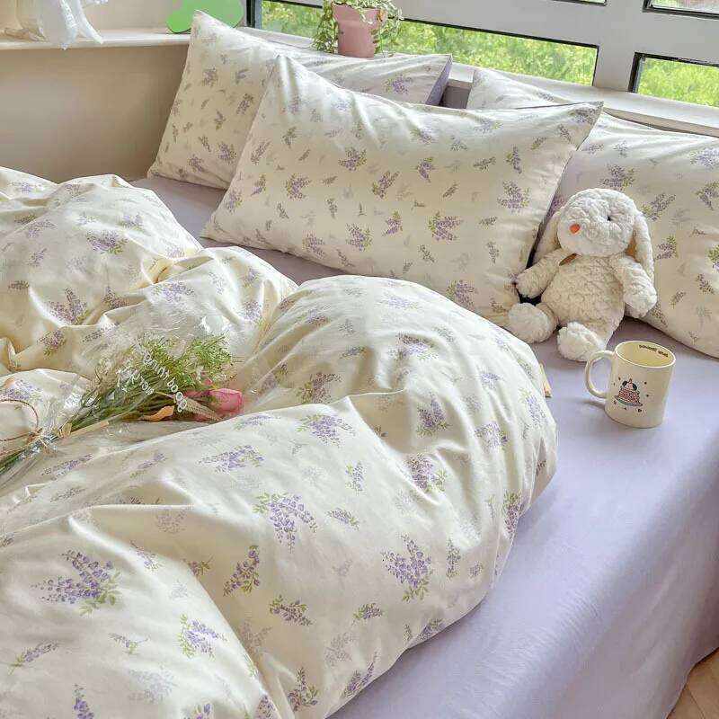 Customizable 2025 new cute little fresh printing single product pure cotton quilt cover four-piece set W260302
