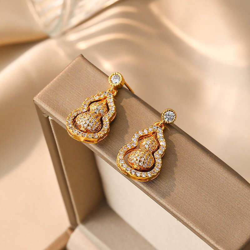 Micro-inlaid Zirconia Rotating Gourd For Women Double-sided Design Elegant Studs Light Luxury Exquisite Earrings