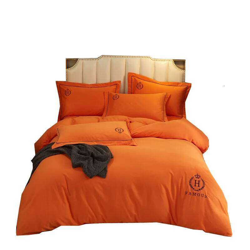 Customizable orange high-end cotton four-piece set household summer thin quilt cover W260302