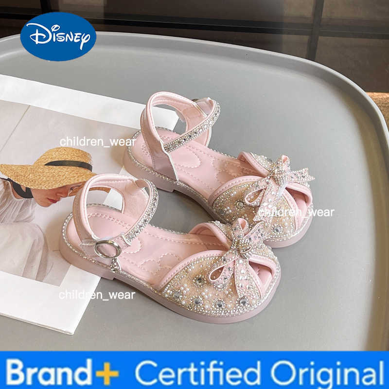 Disney Sweet Little Girl Flat Sandals Summer Fashion Bowknot Children Causal Princess Sandals Wedding Party Kids Sequins Sandal Elegant H260303