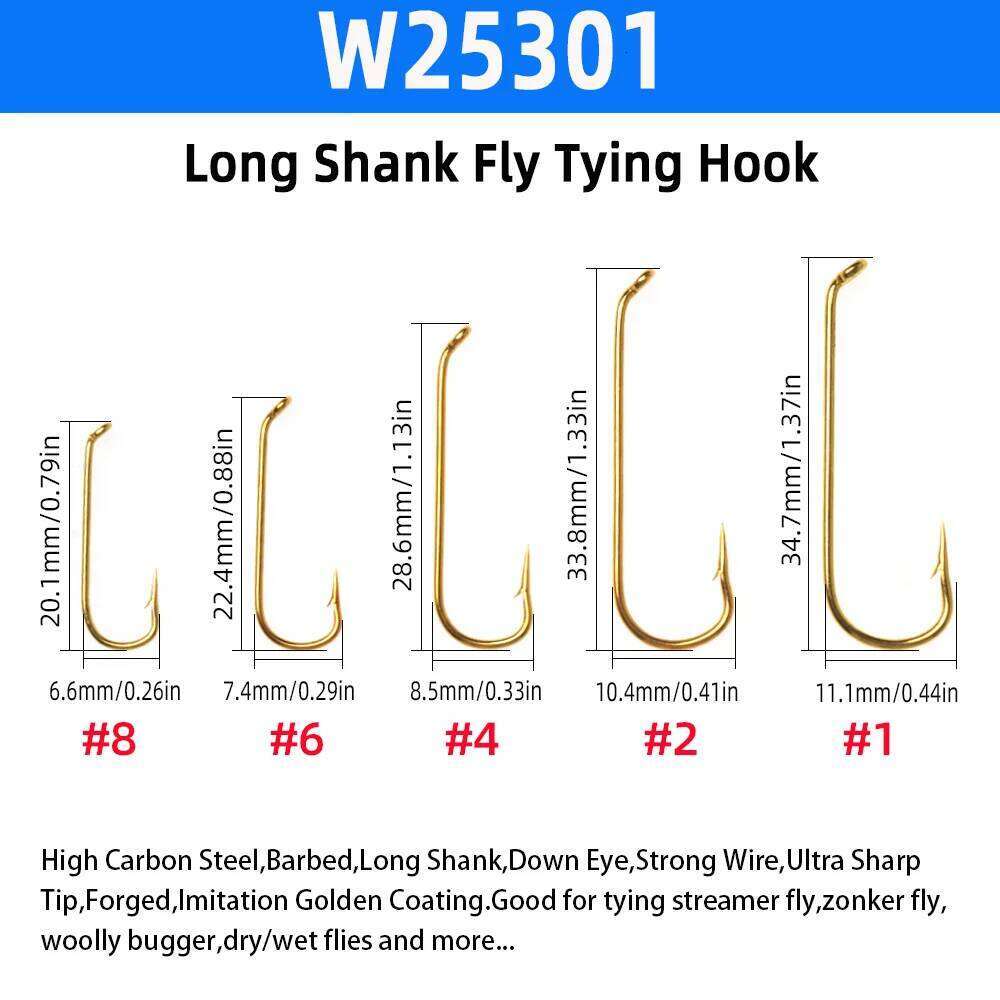 Wifreo 50pcs #1-#24 High Carbon Steel Tying Hook Dry Wet Shrimp Caddis Fly Hooks Trout Lure Baits Fishing Tackle Z260228