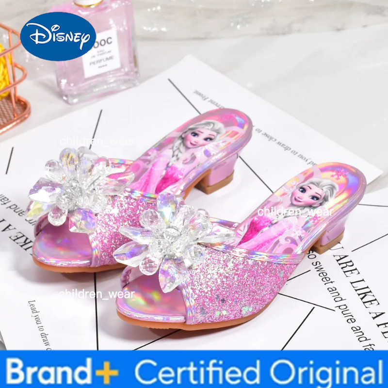 Disney Frozen Princess Elsa Shoes Slippers Girls High Heels Mules Fashion Crystal Shoes Childrens Summer Sandals Size 26-37 H260303