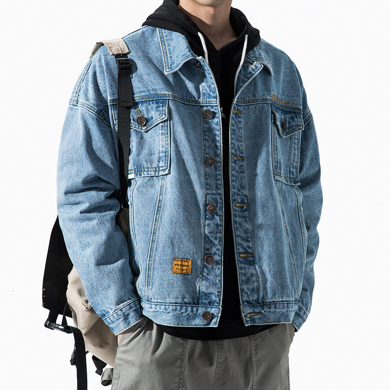 Autumn Winter Hong Kong Style Denim Jcket Men Loose Fit Cool Designer Jacket Ptchwork Top Trendy Koren Ins Csul Cot