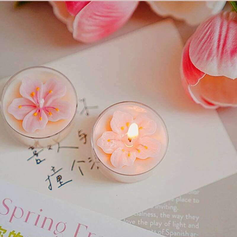 2pcs Small Scented Candles for Wedding Decoration Heart Pink Flower Baby Christening Tealight Candle Mini Aromatherapy Souvenir W260303