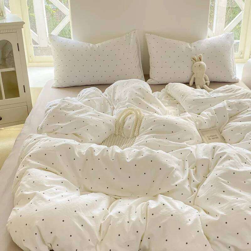 Y1 HomeMinimalist Polka Dot Style Duvet Cover Four Piece Bedding Set Bed Sheet Fully Enclosed for Home W260302
