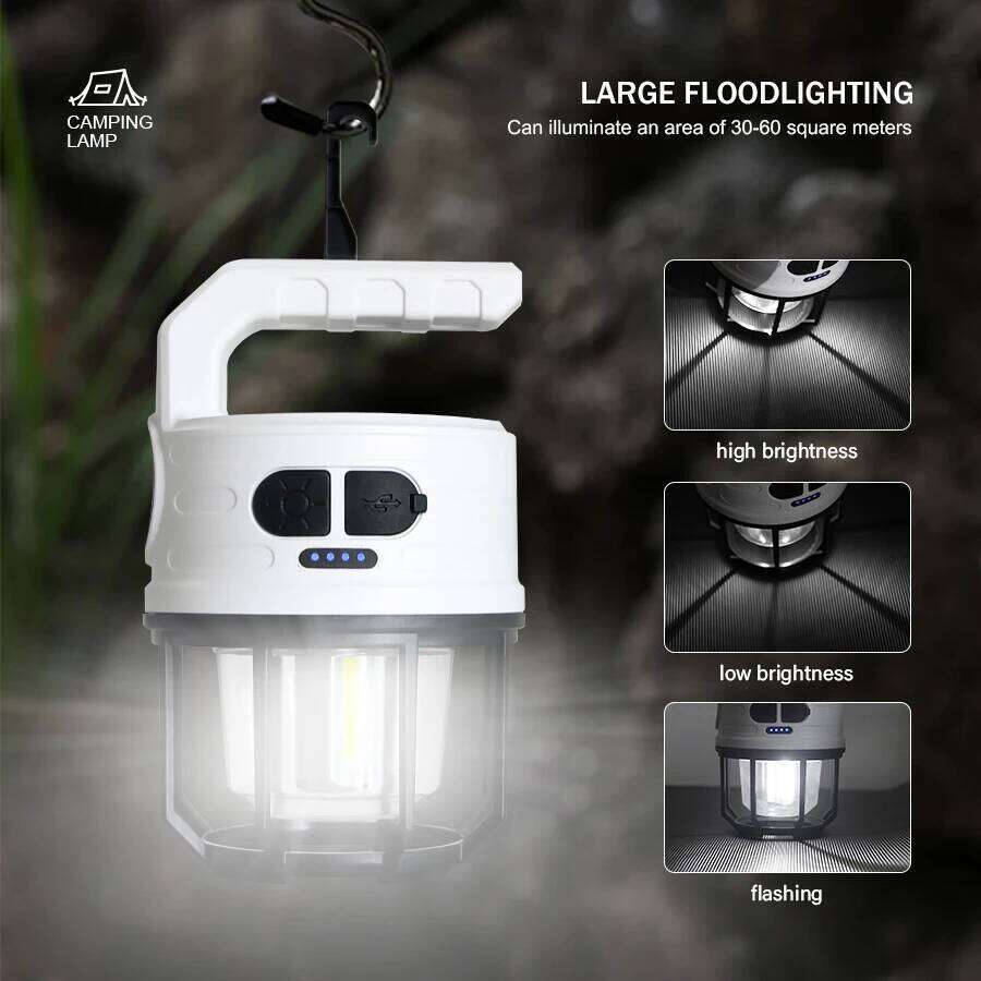 Solar LED Camping Light USB C Rechargeable Outdoor Waterproof Tent With Hook Portable Lanterns Emergency Lights Lamp S260302
