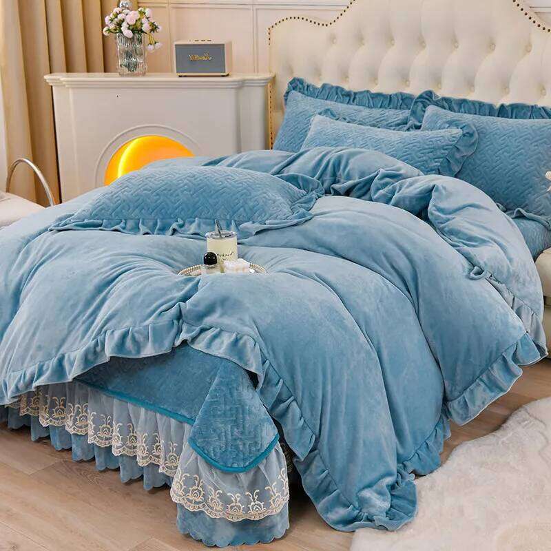 Customizable new milk fleece printed padded bed cover four-piece set W260302