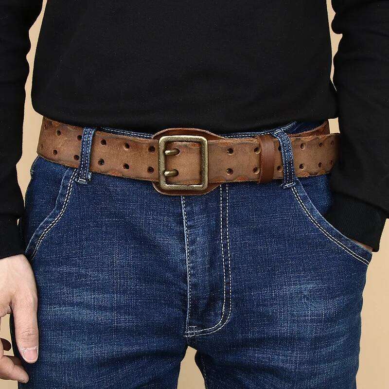 2025 Men 2 Pin Buckle Top Real Full Grain Genuine Leather 38 mm Double Needle Casual Jeans Belt S260228