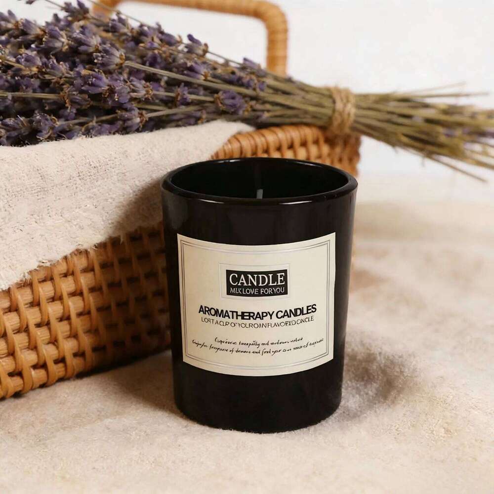 1pc Trendy Smokeless Scented - Matte Black Glass Cup, Cozy Home Office Decor Essential Aromatic Candle W260303