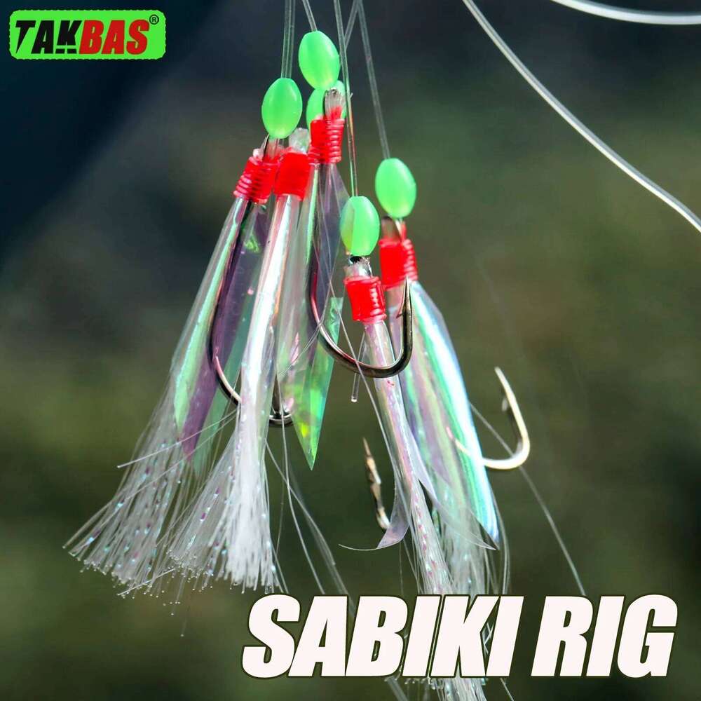 TAKBAS Sabiki Fish Hook, 1/2/4/6 Pack, White, High Carbon Steel, with Glow-in-the-Dark Treble Hooks, for Salmon, Mackerel, Z260228