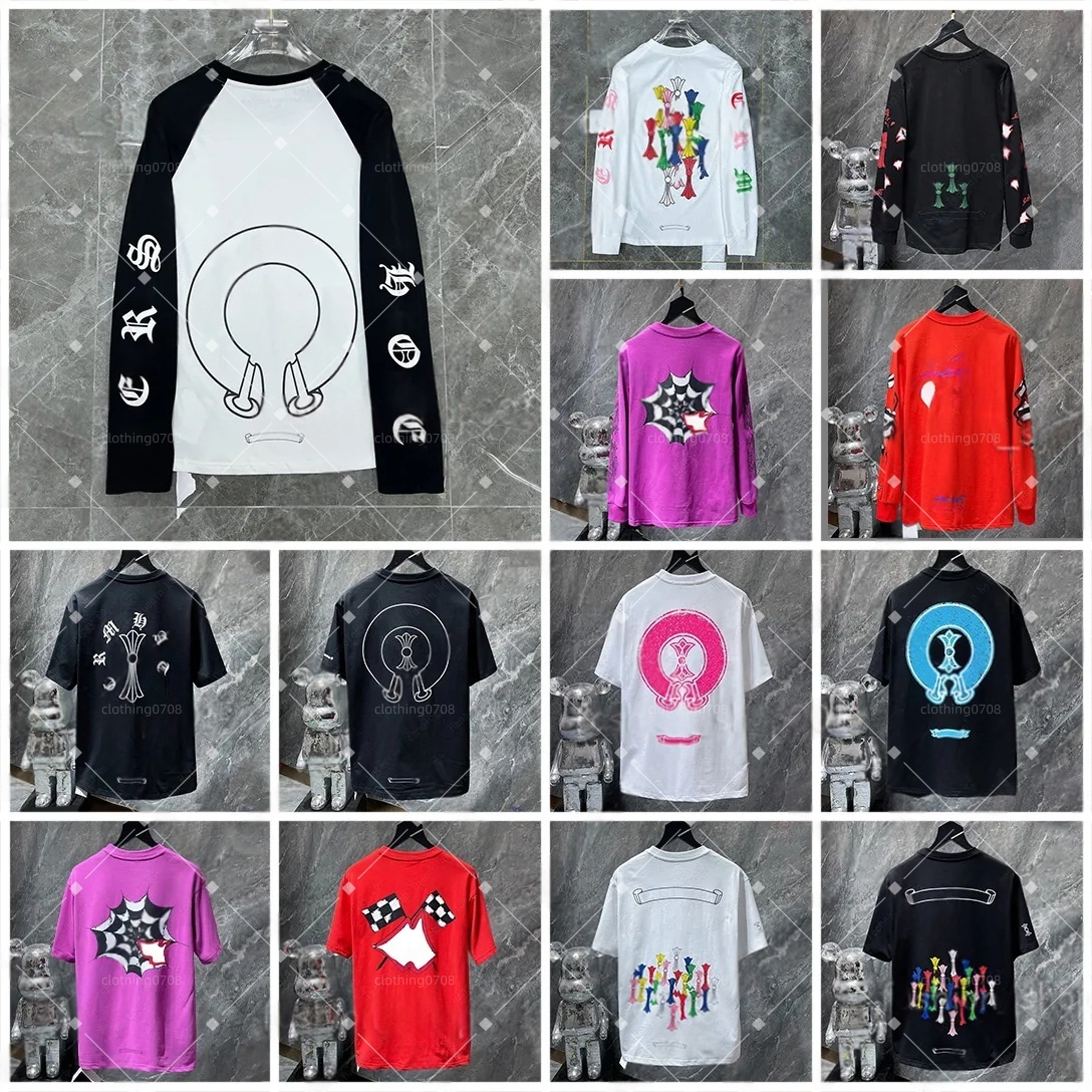 Chrome Tshirts Fashion Designer Men Heats Printed Cotton Casual Cross Mens T Shirt Designer T Shirts Long Sleeve Graphic Letter Set Mesh Ventilate Print Beach