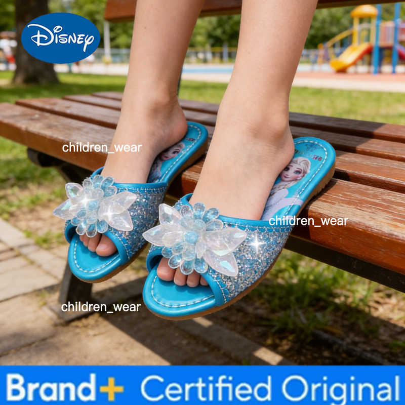 Disney Childrens Sandals Fashion Frozen Elsa Princess Pink Blue Rhinestone Shoes Shiny Soft Sole Non Slip Girls Sandals H260303