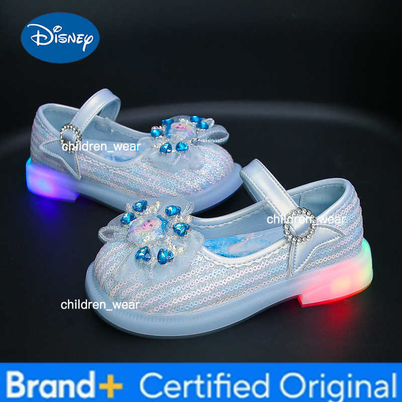 Disney Girls Shoes Frozen Elsa Princess Soft Sole Shoes Summer Childrens Crystal Pearly Shiny Girls Pink Blue Shoes H260303