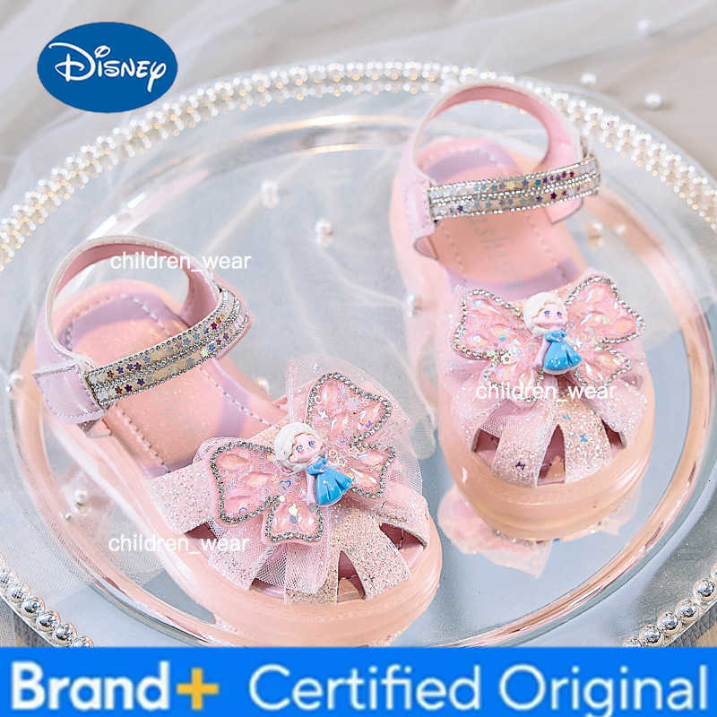 Disney KidsCasual Shoes Crystal Elsa Princess Frozen PU Leather Shoes Spring Shoes For Girls Anti-slip Purple Beige Shoes Size 23-34 H260303
