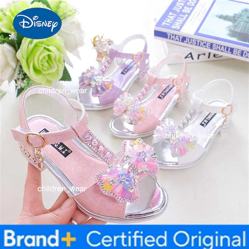 Disney Girls Flat Heel Sandals Kids Girls Spring Summer Little Kids Princess Dress Bow Fashion Teenage Shoes H260303