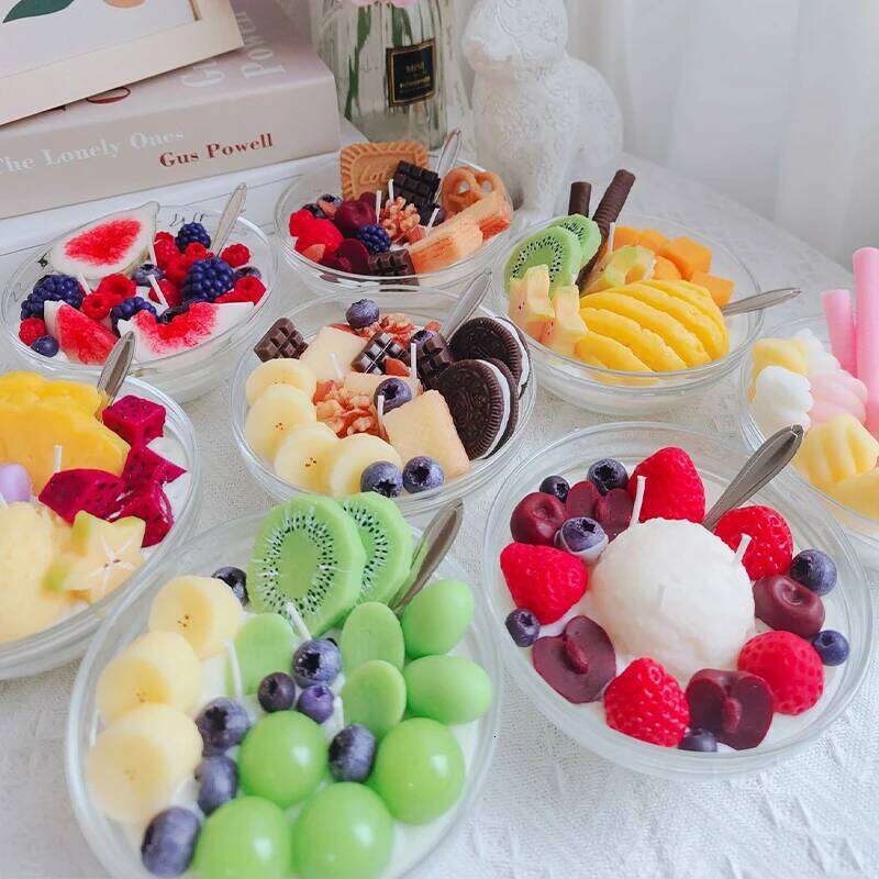 Marshmallow Fruit Cup Scented Candle - Soy Wax Handmade Fragrance Ornament Dessert Theme Birthday Gift W260303