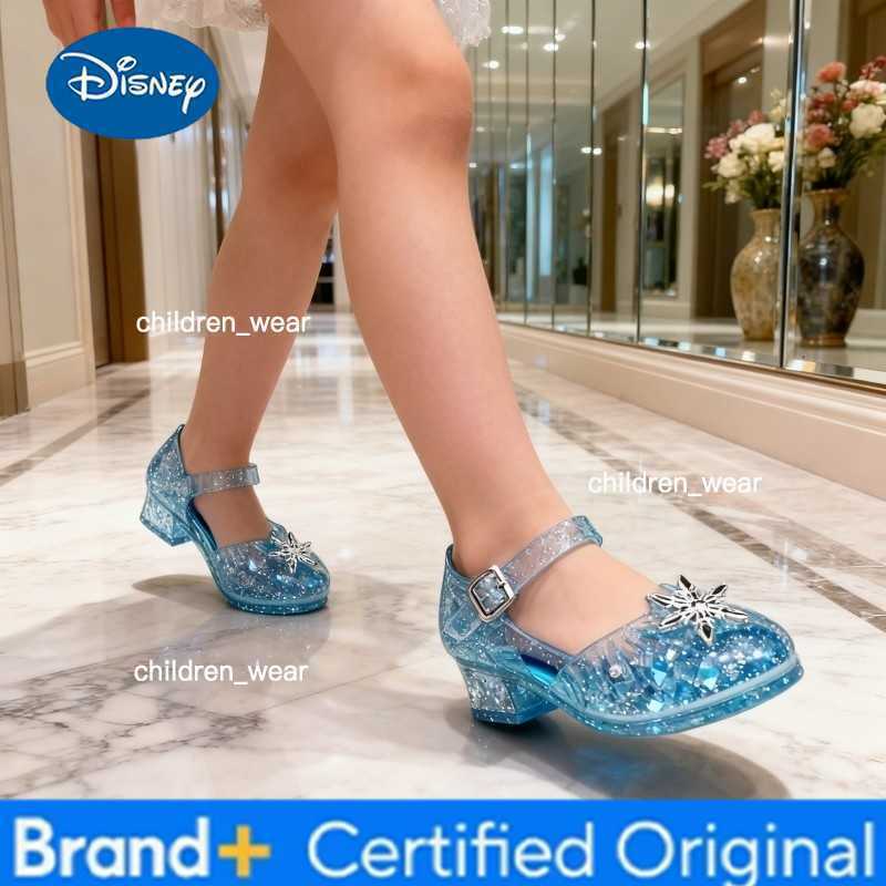 Disney Childrens Sandals Summer Crystal Shoes Classic Frozen Princess Elsa Jelly High Heels Party Dance Blue Shoes Size 26-35 H260303