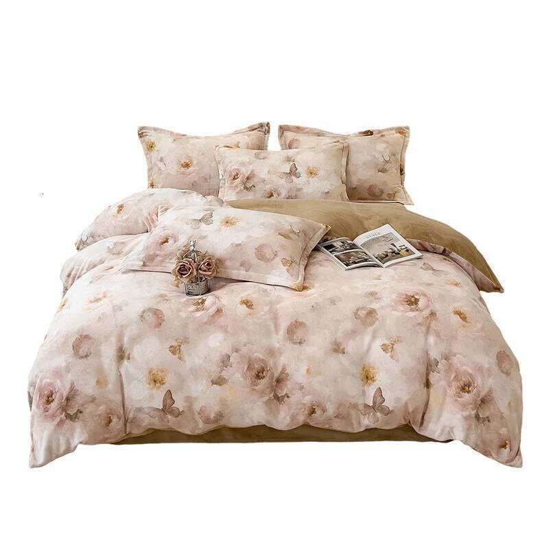 Thickened milk four-piece set autumn and winter quilt cover coral fleece bed sheet W260302