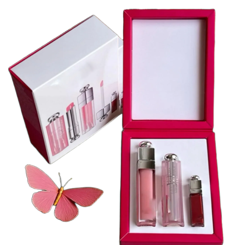 Pink Lip Care 3pcs/set Color Change 3.2g Lipstick 001# + 6ml Plumping Gloss 001# + 2ml Mini Gloss 038# Pink Packing Moisturizing Lip Balm Hydrating Li