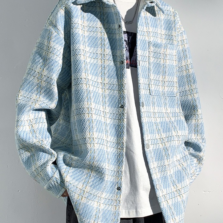 Men's Autumn Chic Jcket With Designer Jacket Highend Feel Plid Trendy Brnd Shirt With Turndown Collr Stylish Nd Loosefitting Jcket