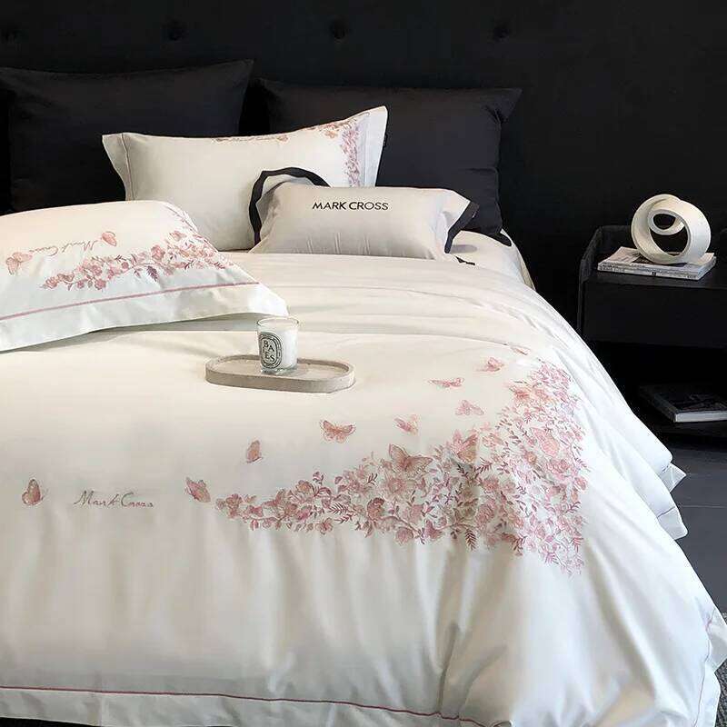 Customizable Elegant Natural Light Luxury 100 Embroidered Four-piece Sheet Quilt Cover W260302