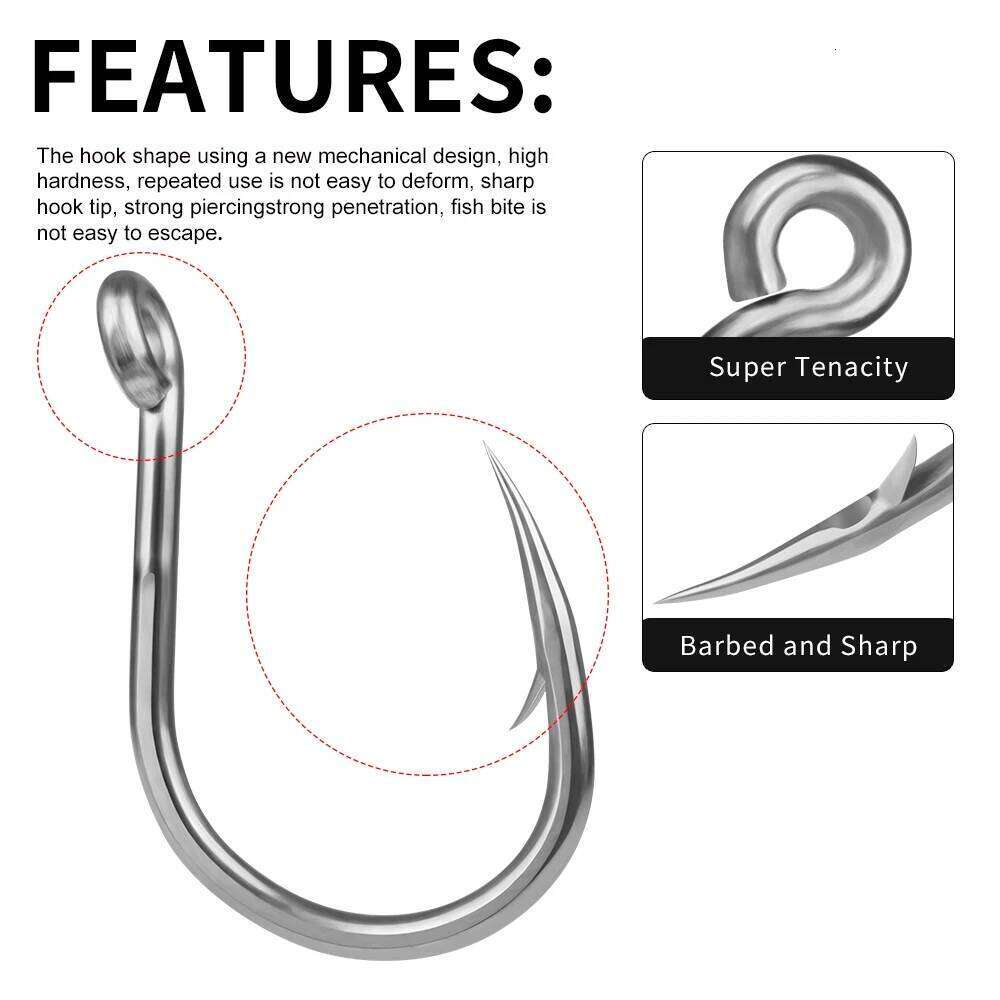 PROBEROS 10pcs Saltwater Hooks Set Ringed Eye Barbed Sharp Fishing with Super Tenacity High Carbon Steel Jig Hook Z260228