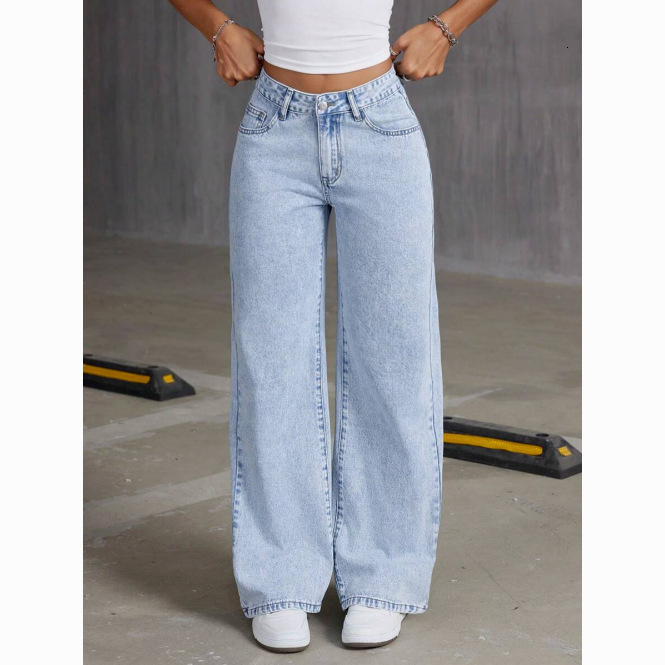 Europen Nd Americn Designer Pnts Women's Fshion Autumn New Csul Loose Stright Wide-leg Denim Pnts For Women