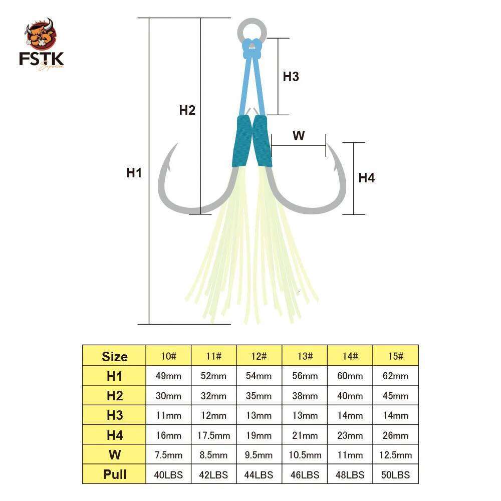 FSTK Metal Jig glow Feather Assist Hook12#13#14#High Carbon Steel epoxy glue Double hook Sea Fishing Hook Slow Jigging Z260228