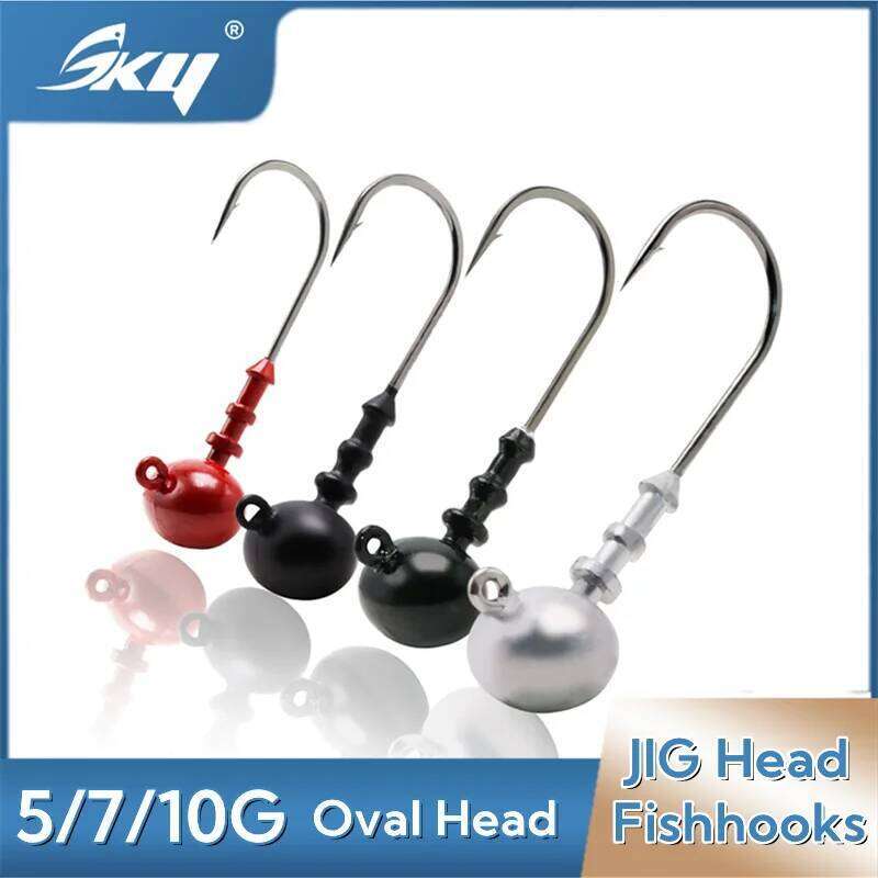 SKY Oval Head JIG 5G 7G 10G 4 Colors For Soft Lure Jig Barbed Fishhooks Saltwater Or Freshwater Fishing Bass Hook Z260228