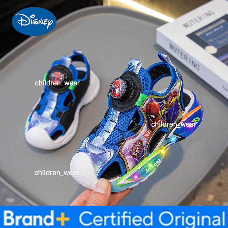 Disney Summer Baby Boys LED Light Sandals Cartoon Spider Man Children Closed Toe Orthopedic Kids Slippers Girls Sport Soft Beach Shoes H260303