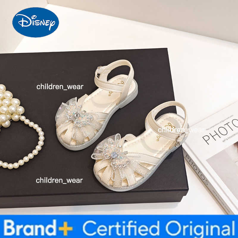 Disney Girls Princess Sandals with Butterfly-knot Children Half Sandals Cut-outs Kids Crystal Lace Sweet Shoe Soft Breathable Anti-kick H260303