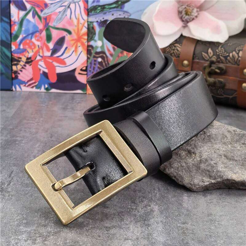 Vintage Heavy Solid Brass Buckle Genuine Luxury Ceinture Leather For Men Waist Male Belt Wide MBT0613 S260228
